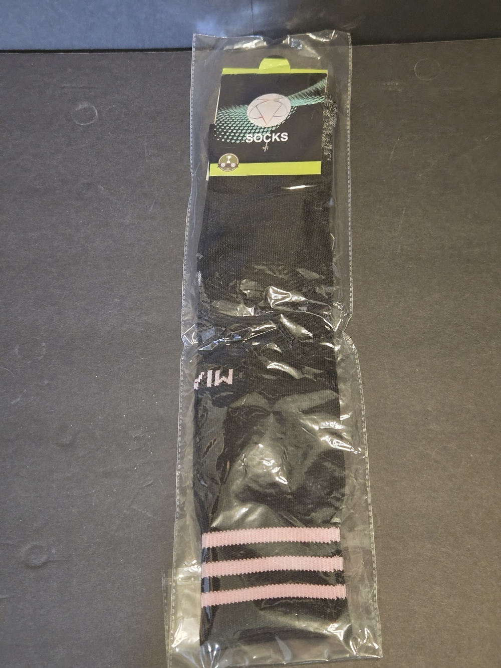Kids Black Athletic Socks with Pink Stripes